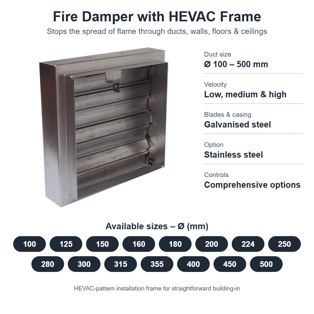 Circular Fire Damper with HEVAC Frame – 100mm to 500mm