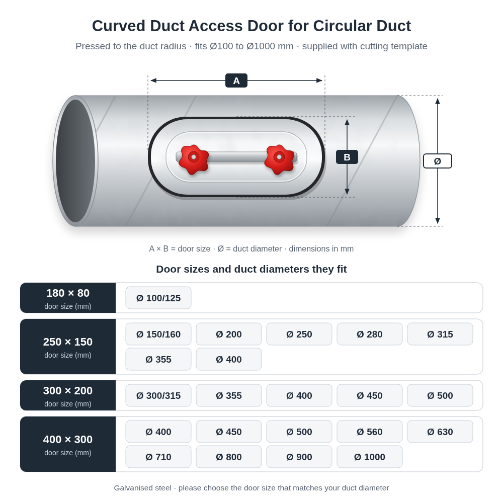 Curved Duct Access Door for Circular Duct – 100mm to 900mm
