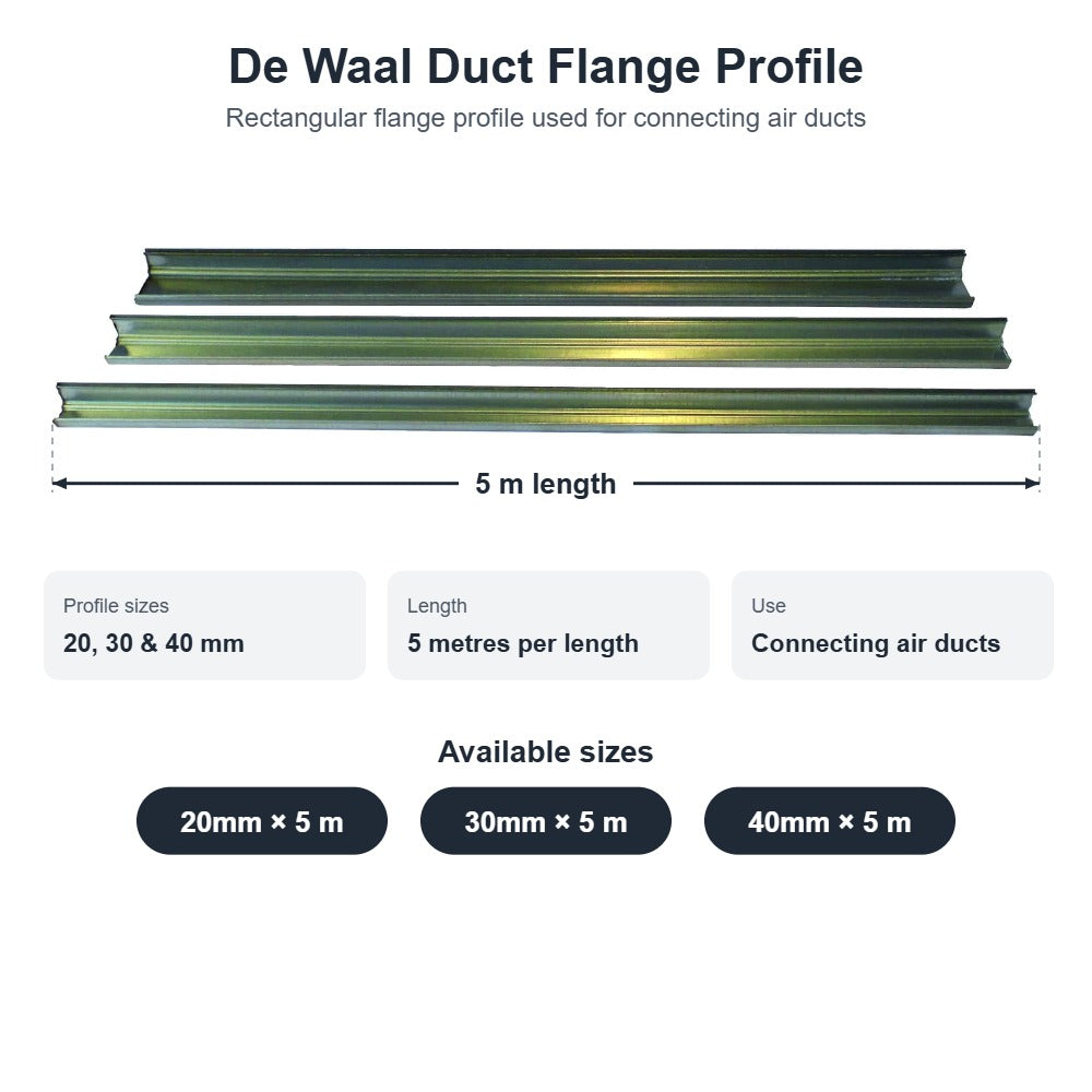 De Waal Duct Flange Profile – 20mm to 40mm x 5m