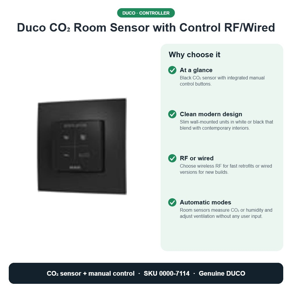 Duco CO₂ Room Sensor with Control RF/Wired – DUCO 0000-7114 key benefits