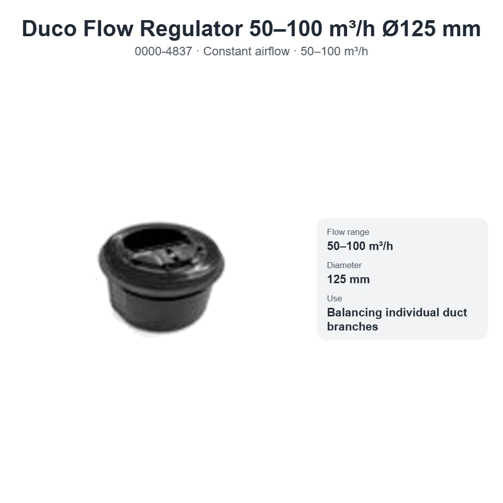 Duco Flow Regulator 50–100 m³/h Ø125 mm – DUCO 0000-4837
