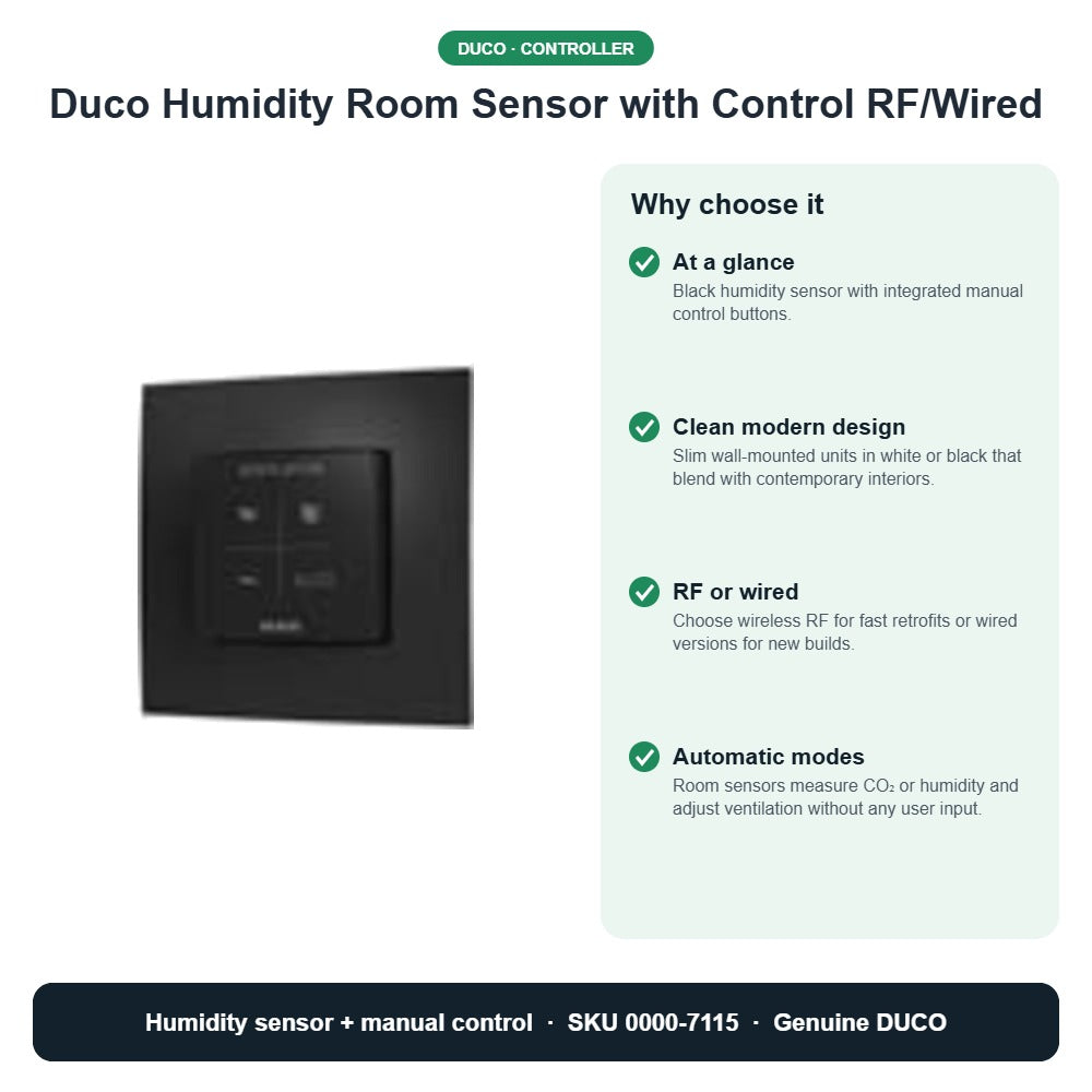 Duco Humidity Room Sensor with Control RF/Wired – DUCO 0000-7115 key benefits