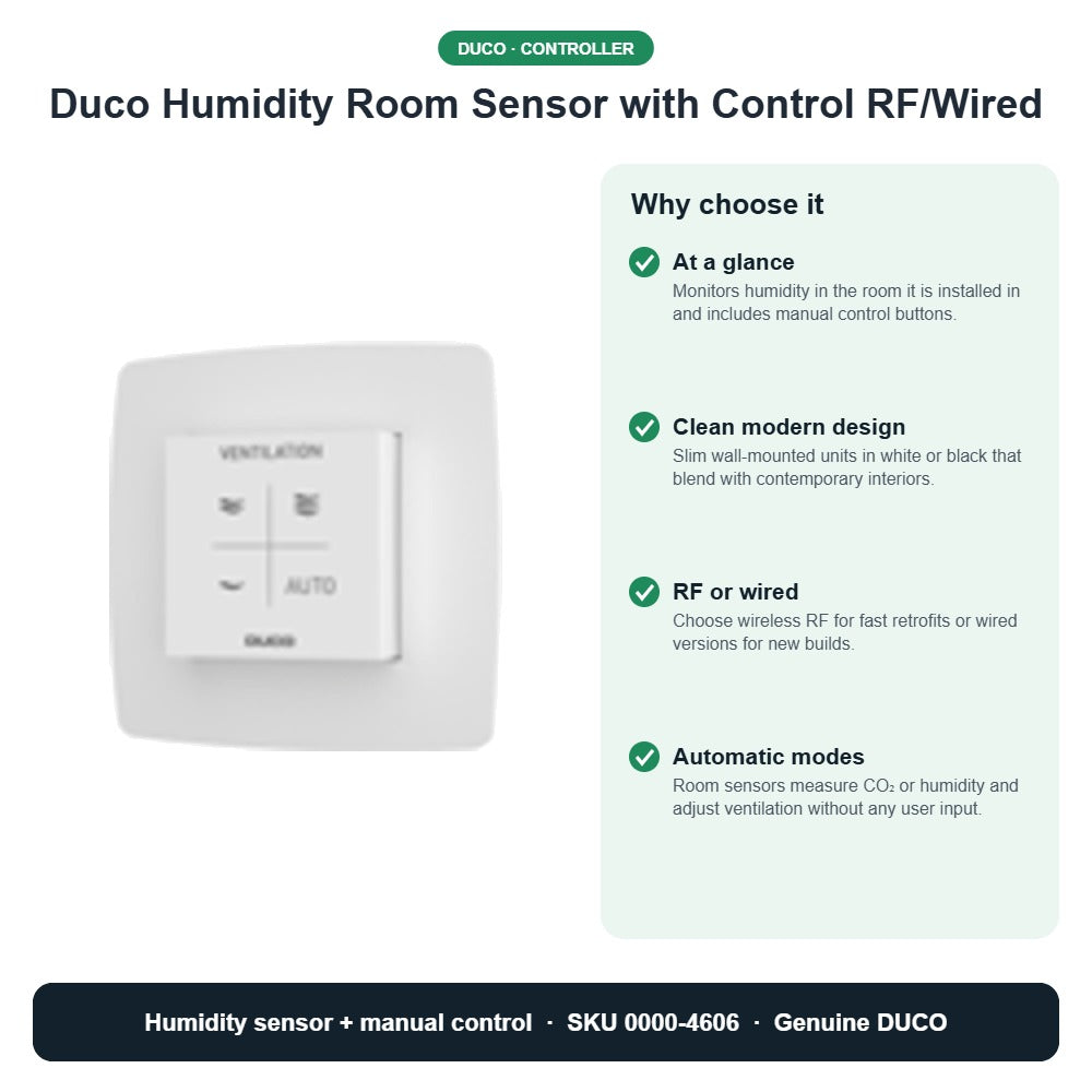 Duco Humidity Room Sensor with Control RF/Wired – DUCO 0000-4606 key benefits