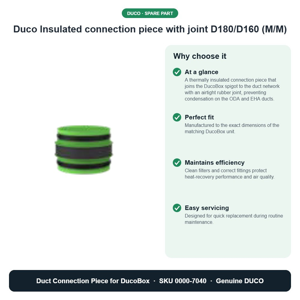 Duco Insulated connection piece with joint D180/D160 (M/M) – DUCO 0000-7040 key benefits