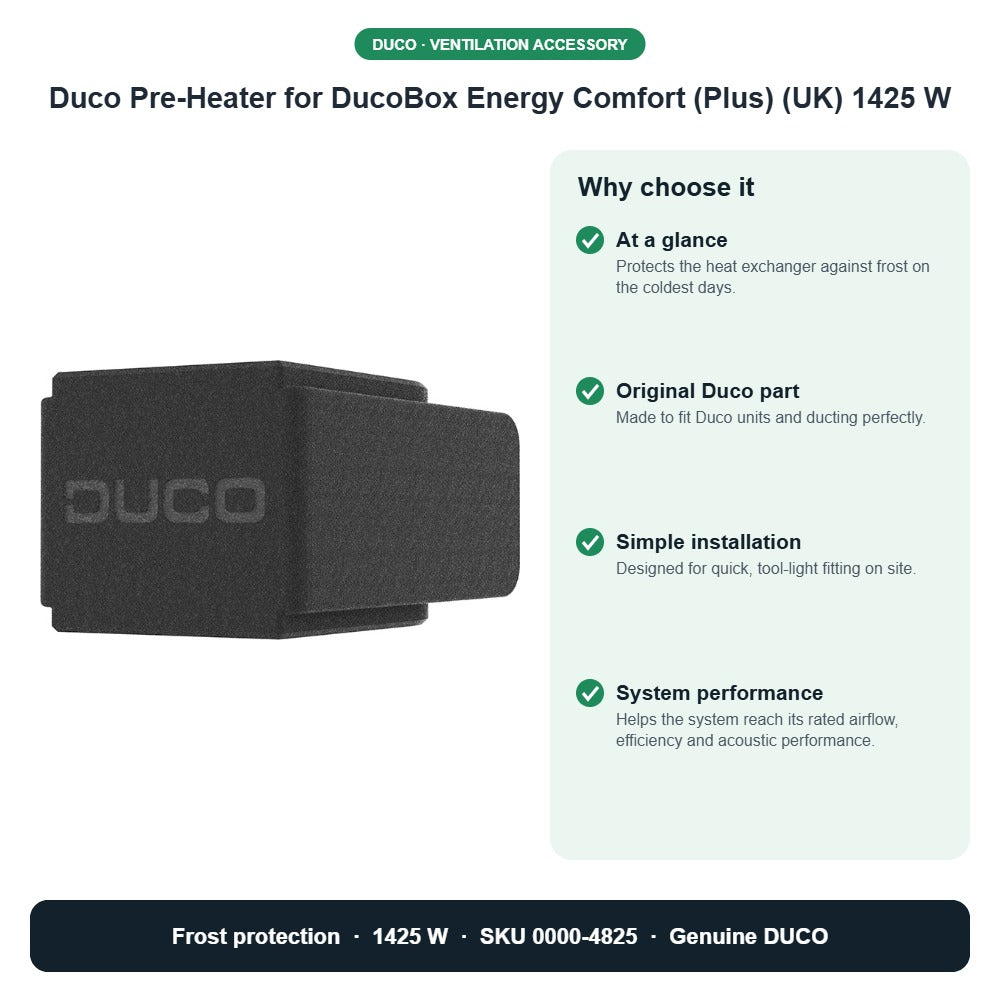 Duco Pre-Heater for DucoBox Energy Comfort (Plus) (UK) 1425 W – DUCO 0000-4825 key benefits
