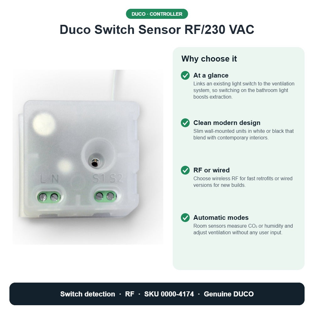 Duco Switch Sensor RF/230 VAC – DUCO 0000-4174 key benefits