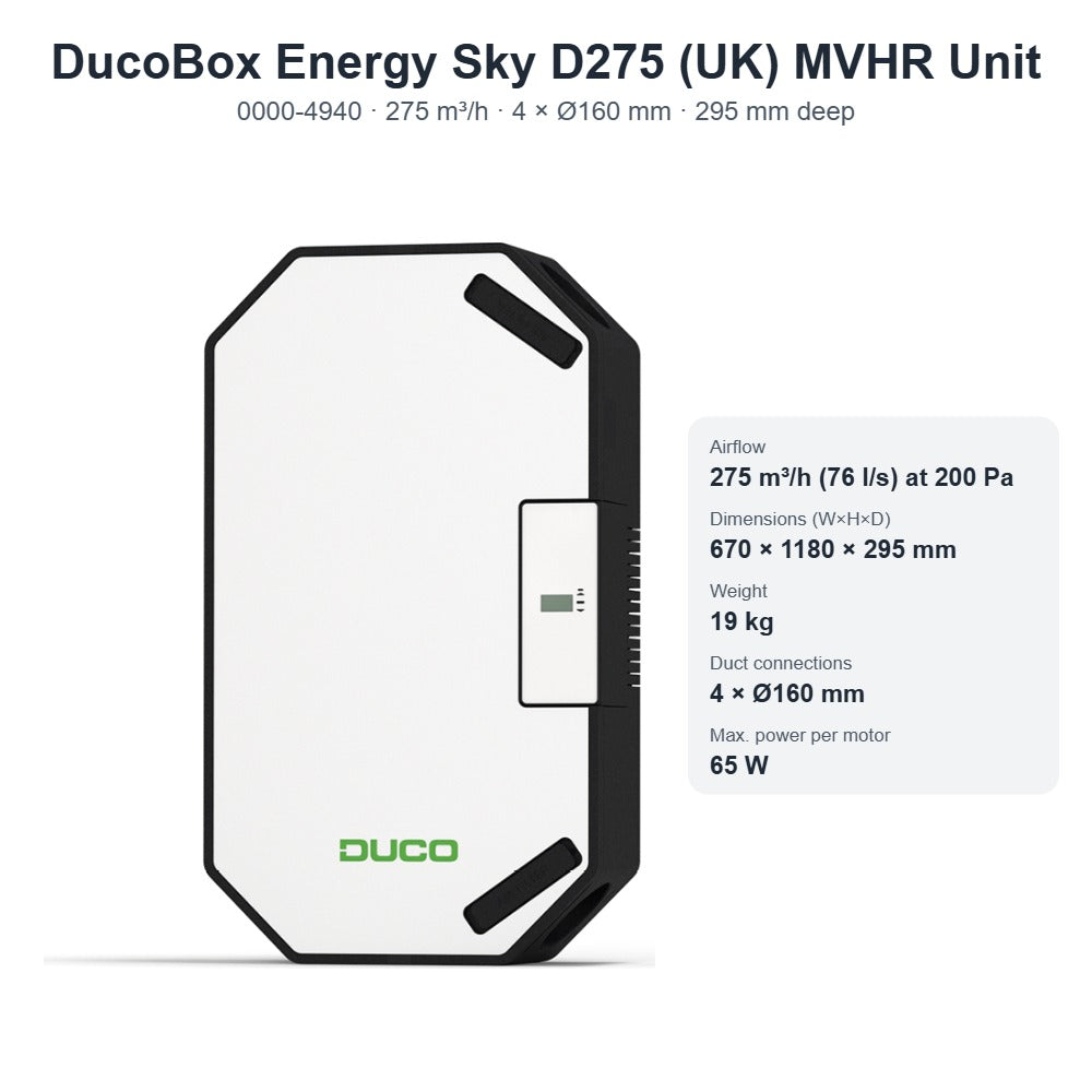 DucoBox Energy Sky D275 (UK) MVHR Unit – DUCO 0000-4940
