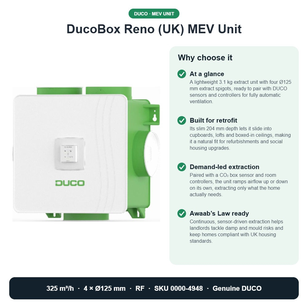 DucoBox Reno (UK) MEV Unit – DUCO 0000-4948 key benefits
