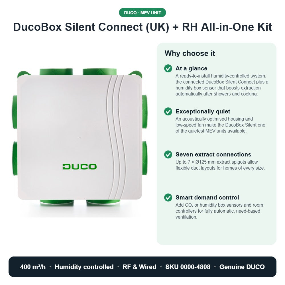 DucoBox Silent Connect (UK) + RH All-in-One Kit – DUCO 0000-4808 key benefits