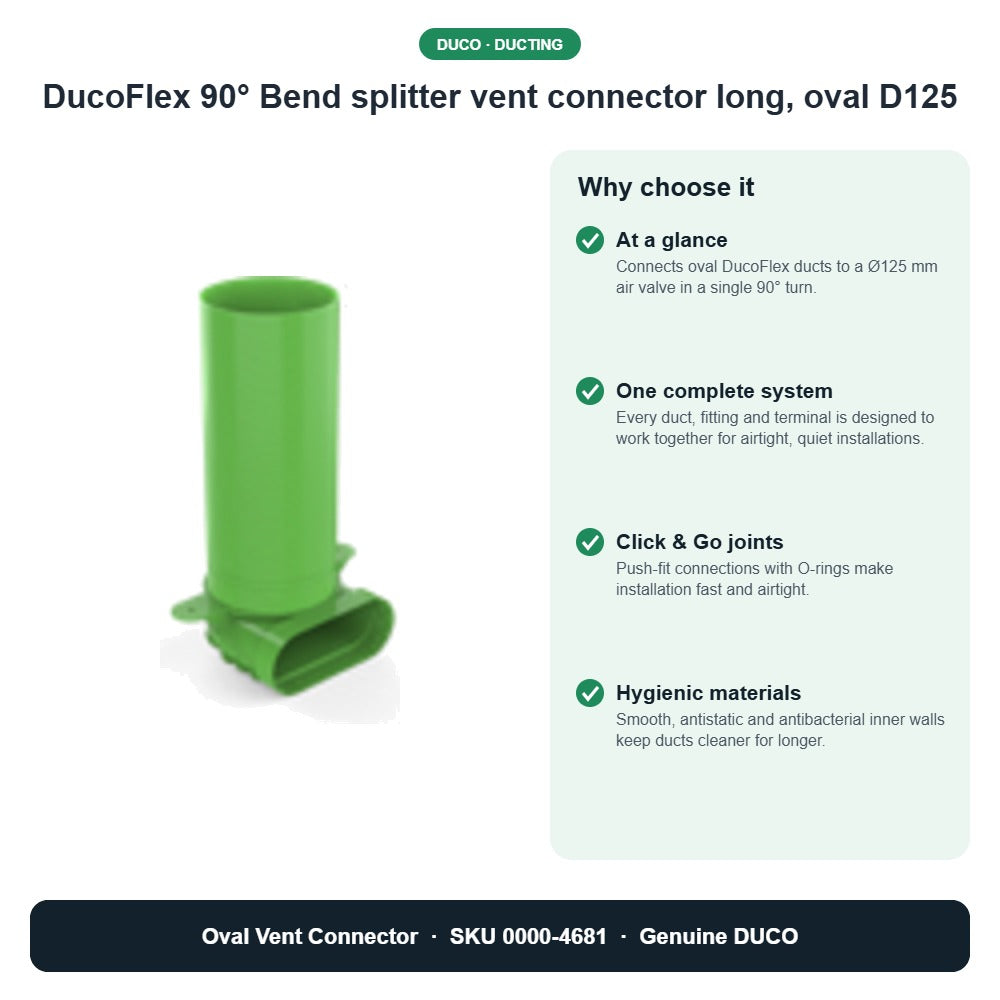 DucoFlex 90° Bend splitter vent connector long, oval D125 – DUCO 0000-4681 key benefits