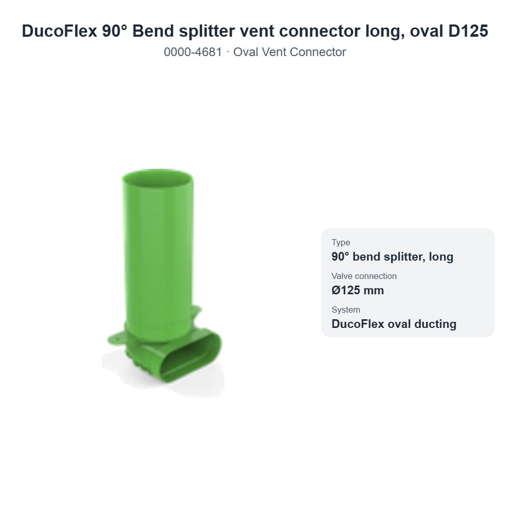 DucoFlex 90° Bend splitter vent connector long, oval D125 – DUCO 0000-4681