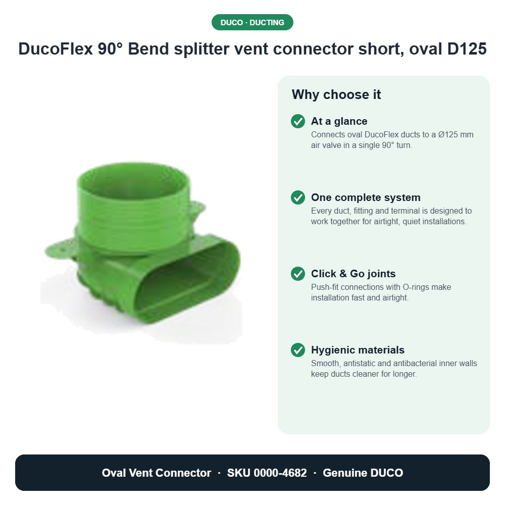 DucoFlex 90° Bend splitter vent connector short, oval D125 – DUCO 0000-4682 key benefits