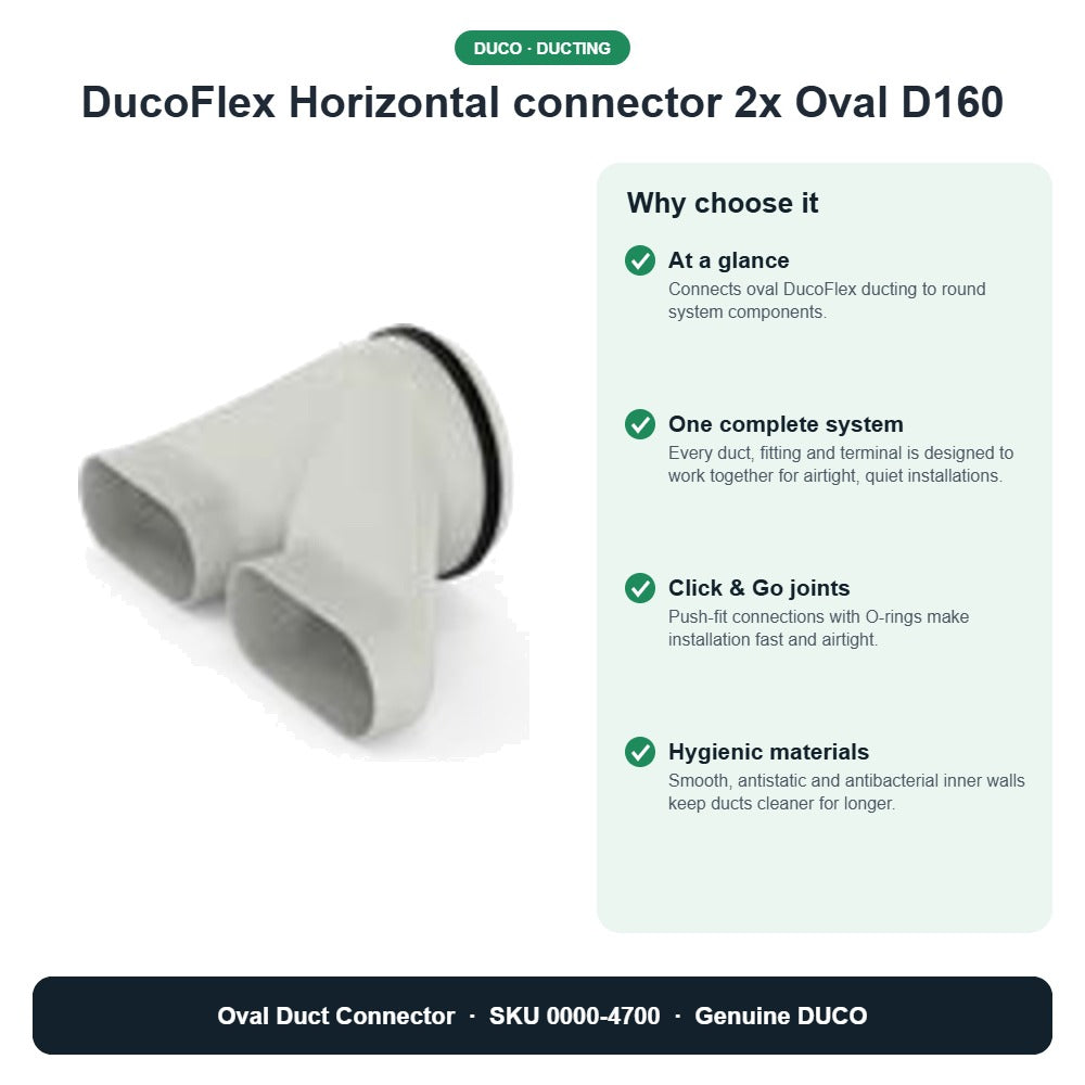 DucoFlex Horizontal connector 2x Oval D160 – DUCO 0000-4700 key benefits
