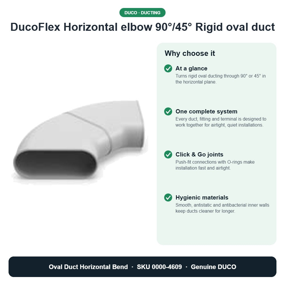 DucoFlex Horizontal elbow 90°/45° Rigid oval duct – DUCO 0000-4609 key benefits