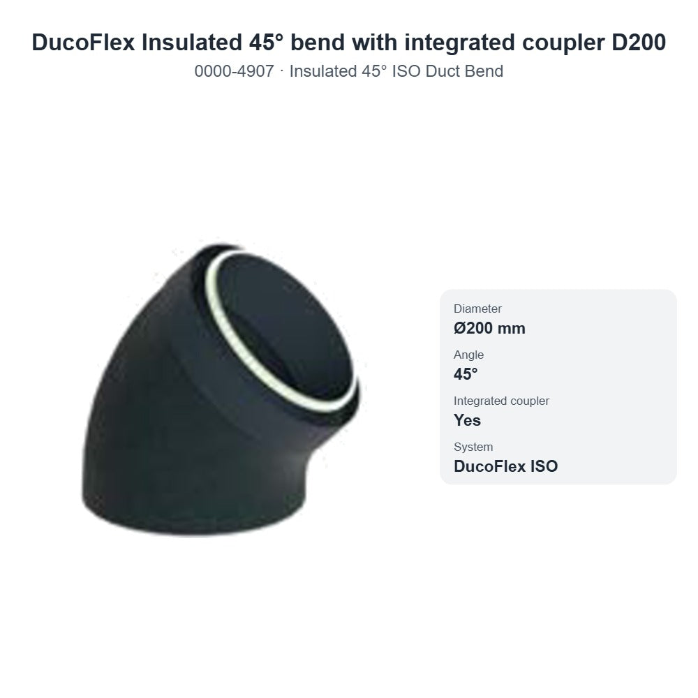 DucoFlex Insulated 45° bend with integrated coupler D200 – DUCO 0000-4907