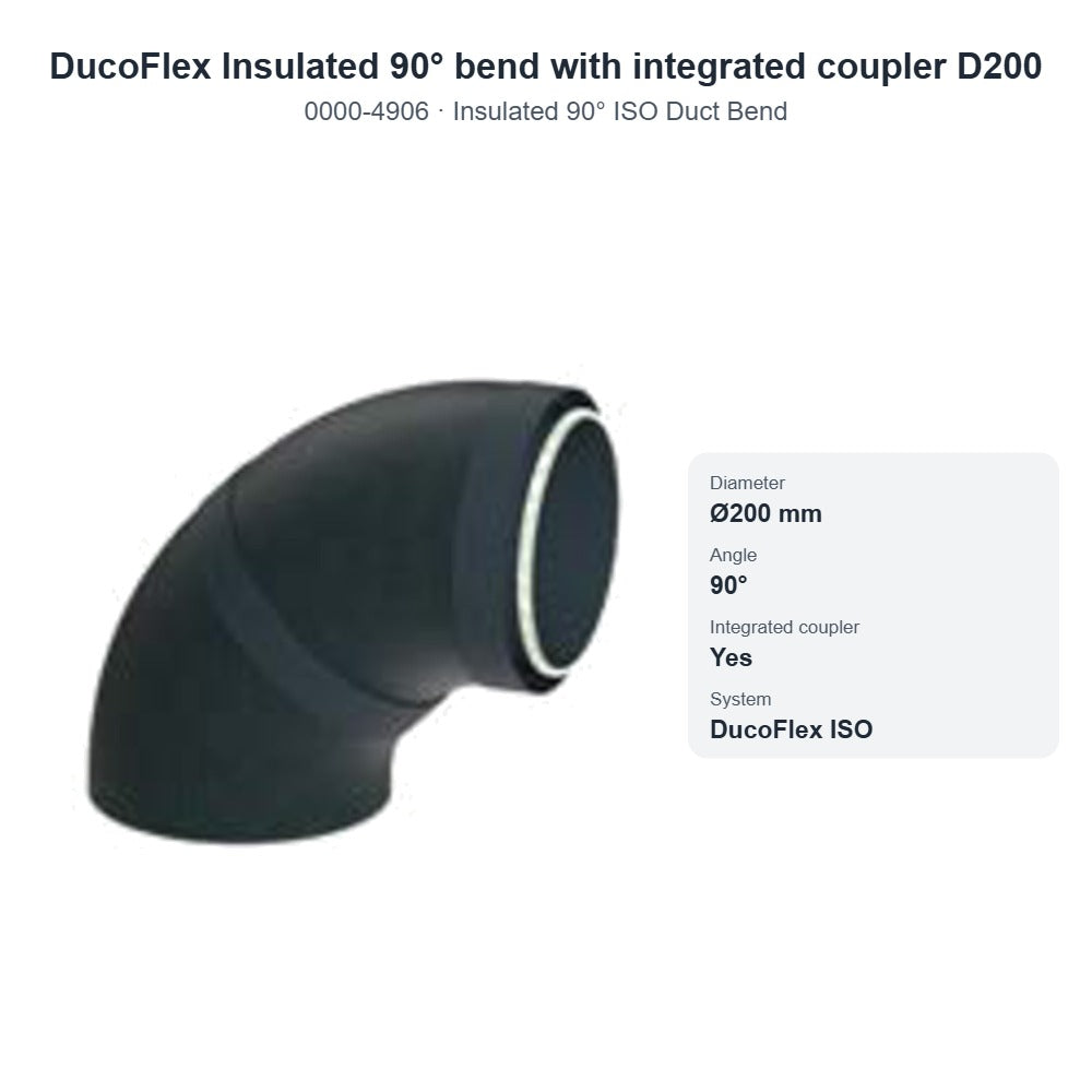 DucoFlex Insulated 90° bend with integrated coupler D200 – DUCO 0000-4906