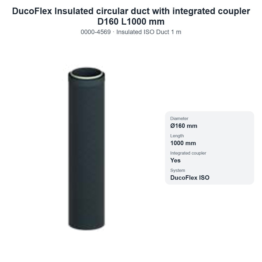 DucoFlex Insulated circular duct with integrated coupler D160 L1000 mm – DUCO 0000-4569
