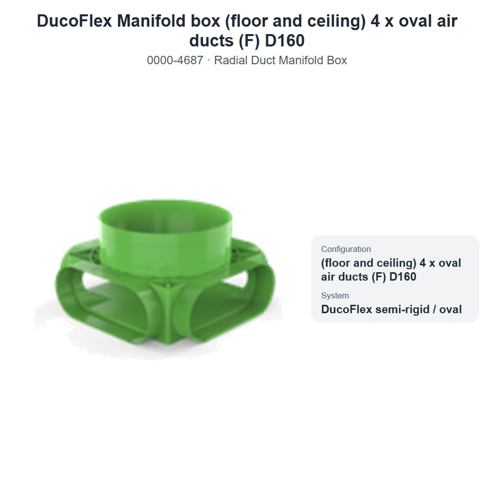 DucoFlex Manifold box (floor and ceiling) 4 x oval air ducts (F) D160 – DUCO 0000-4687