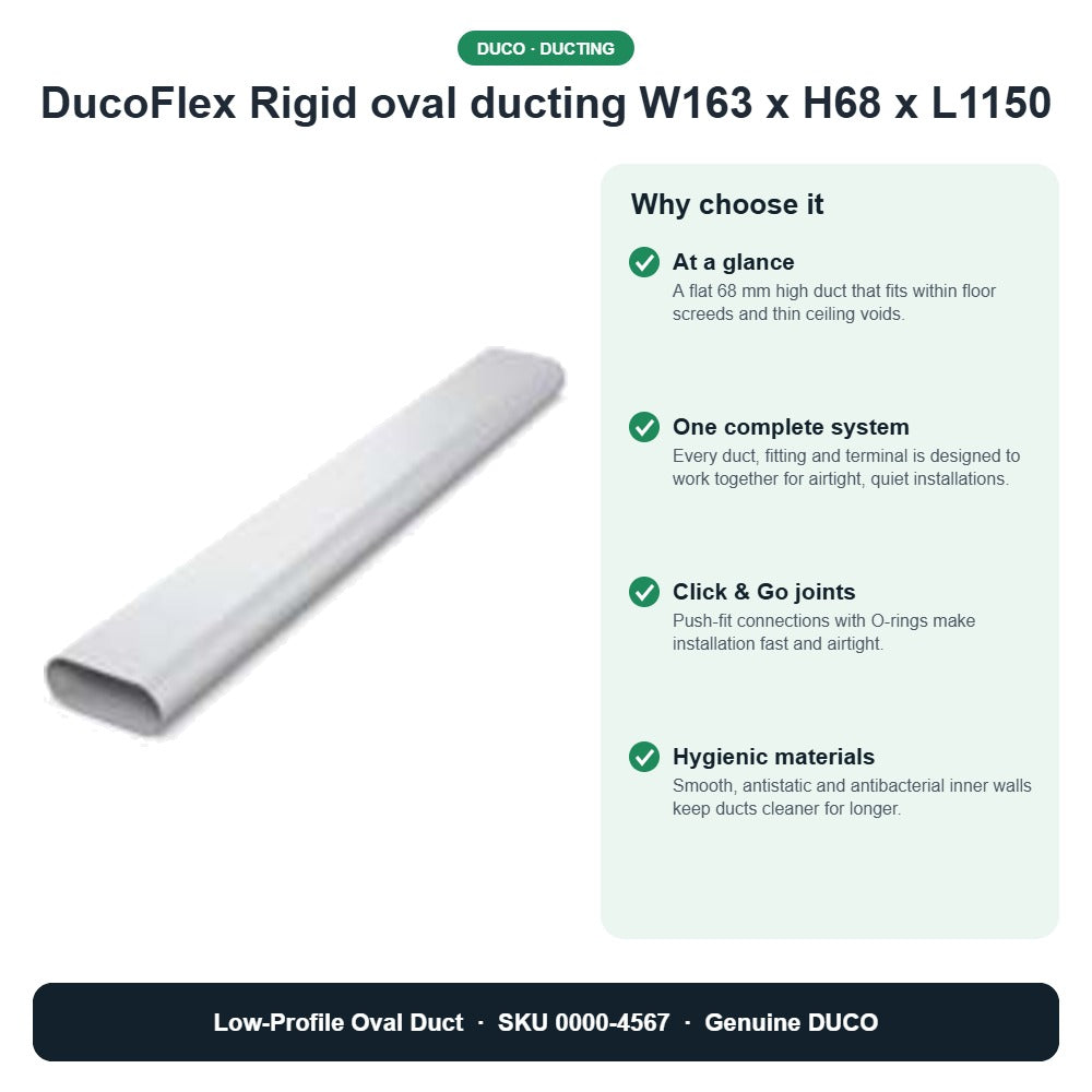 DucoFlex Rigid oval ducting W163 x H68 x L1150 – DUCO 0000-4567 key benefits