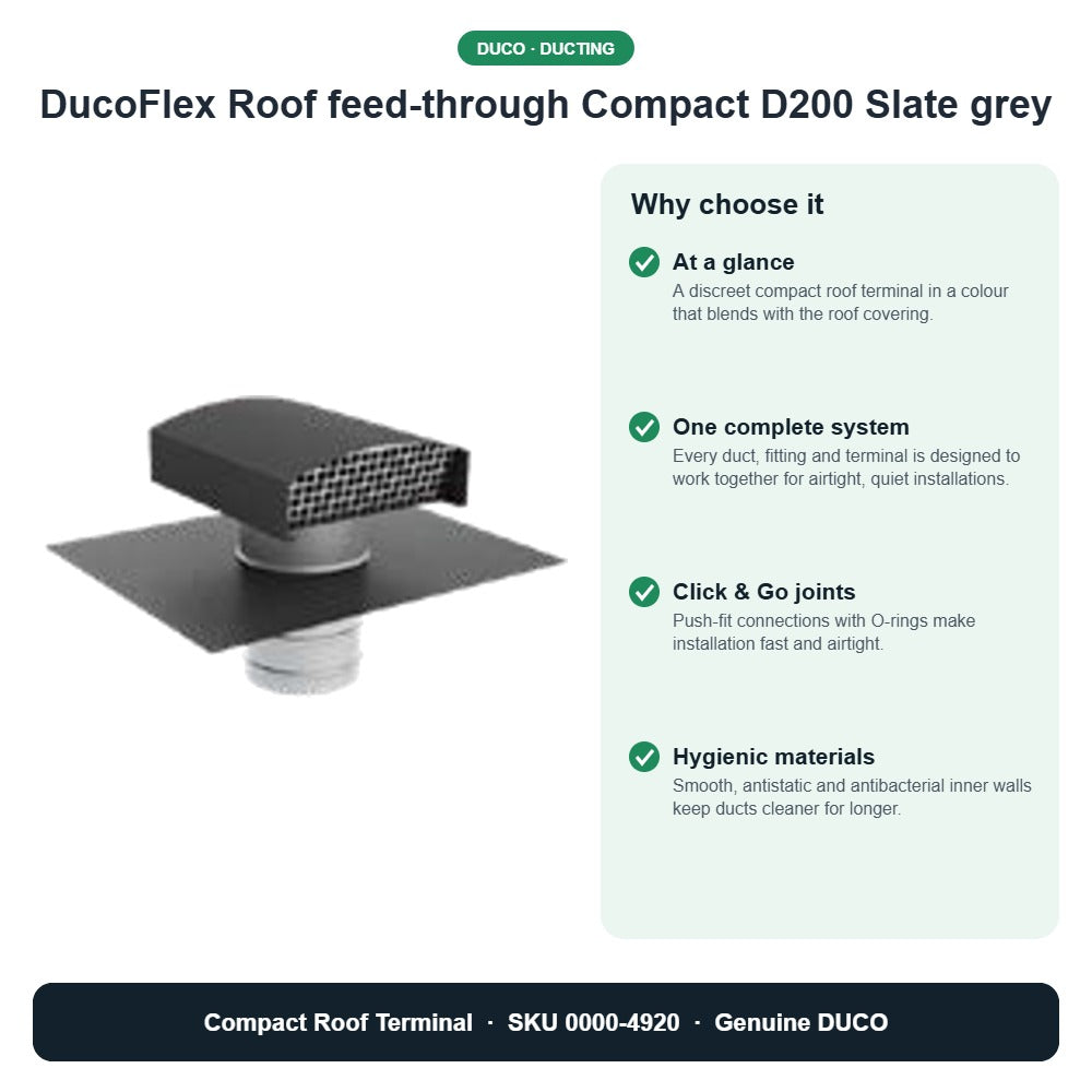 DucoFlex Roof feed-through Compact D200 Slate grey – DUCO 0000-4920 key benefits