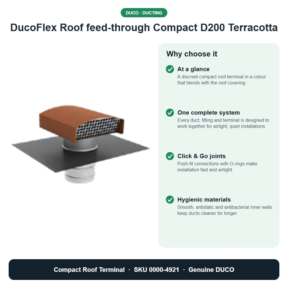DucoFlex Roof feed-through Compact D200 Terracotta – DUCO 0000-4921 key benefits