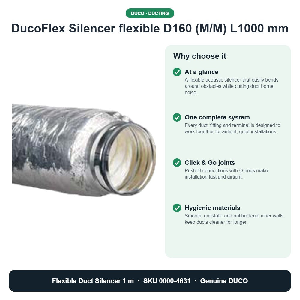 DucoFlex Silencer flexible D160 (M/M) L1000 mm – DUCO 0000-4631 key benefits