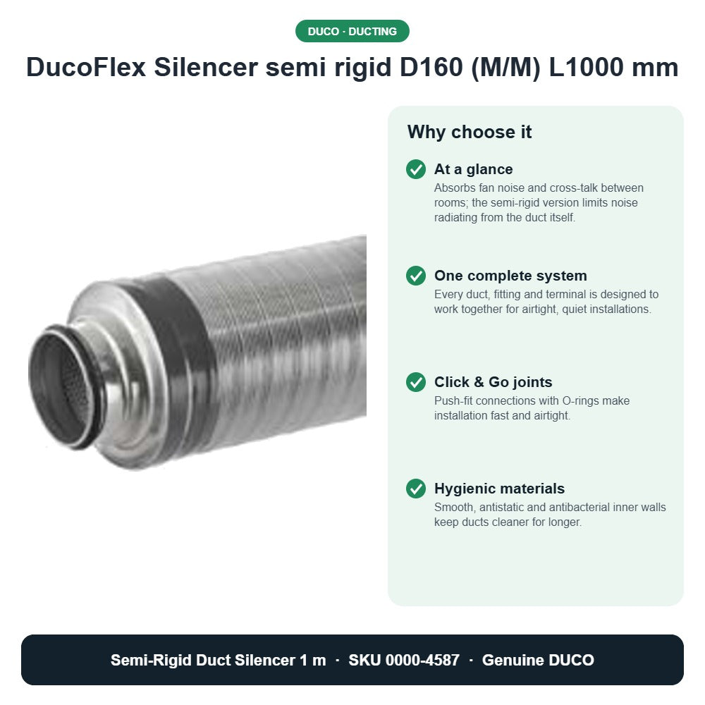 DucoFlex Silencer semi rigid D160 (M/M) L1000 mm – DUCO 0000-4587 key benefits