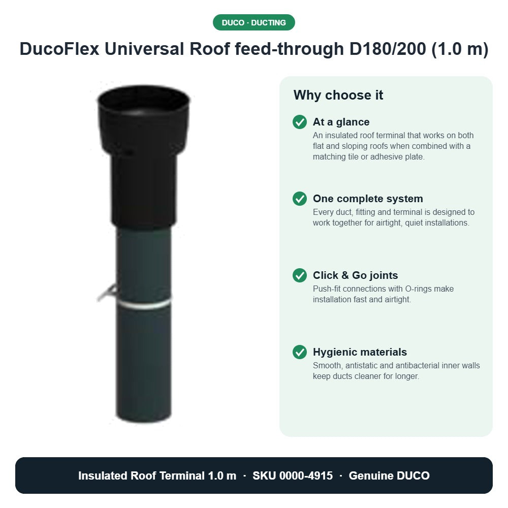 DucoFlex Universal Roof feed-through D180/200 (1.0 m) – DUCO 0000-4915 key benefits