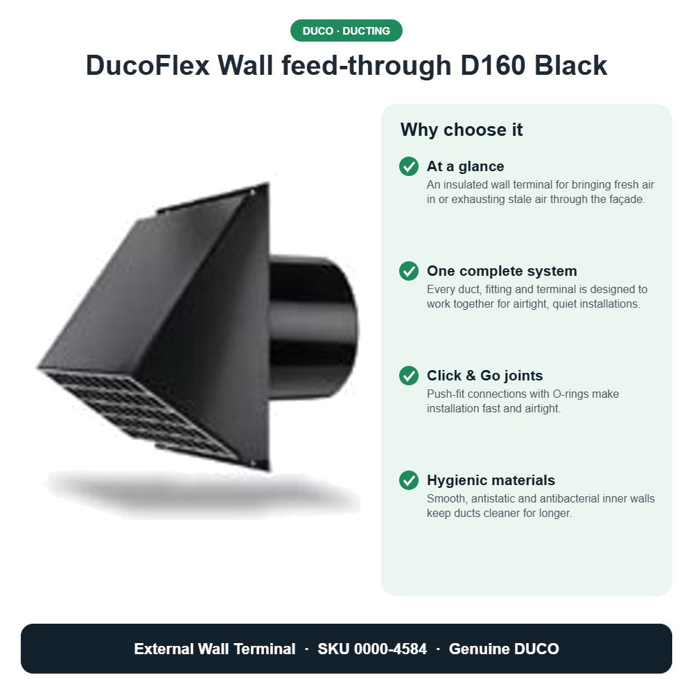 DucoFlex Wall feed-through D160 Black – DUCO 0000-4584 key benefits
