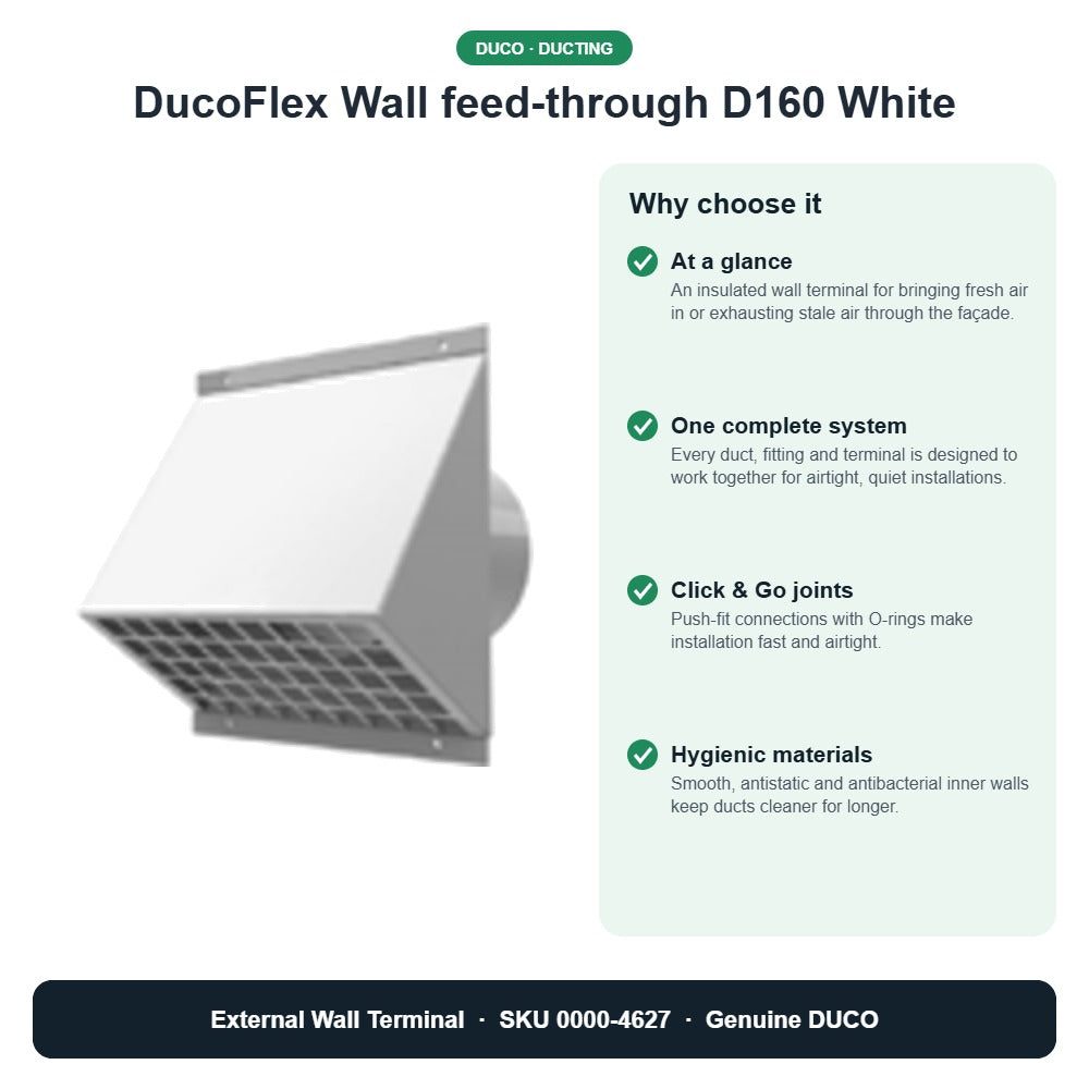DucoFlex Wall feed-through D160 White – DUCO 0000-4627 key benefits
