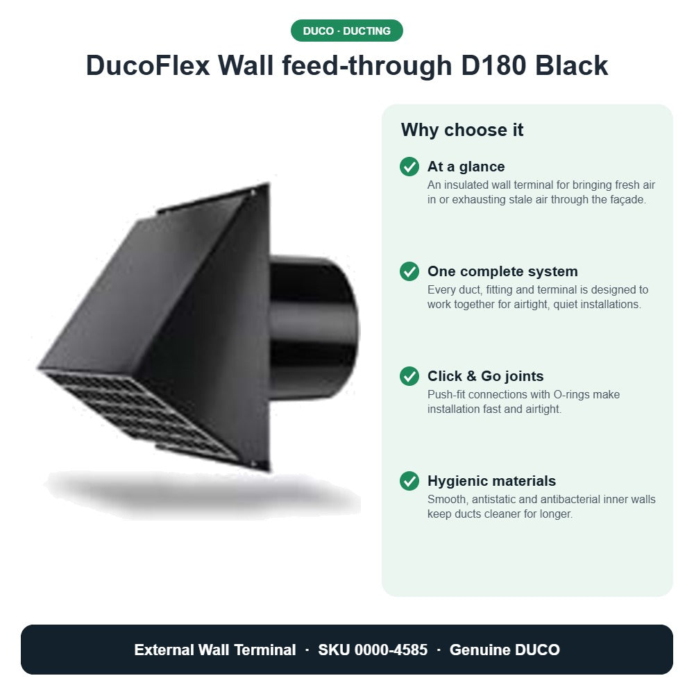 DucoFlex Wall feed-through D180 Black – DUCO 0000-4585 key benefits