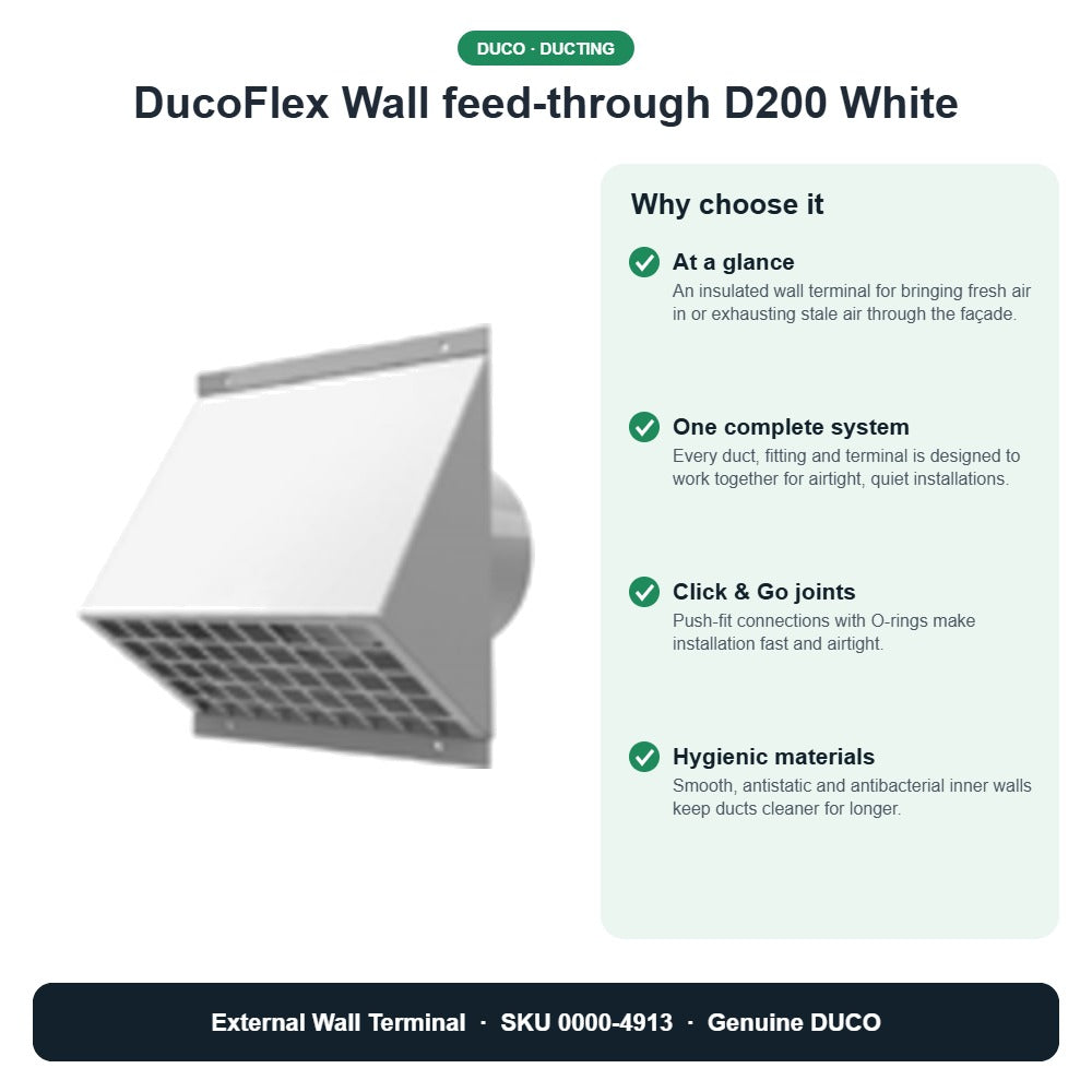 DucoFlex Wall feed-through D200 White – DUCO 0000-4913 key benefits