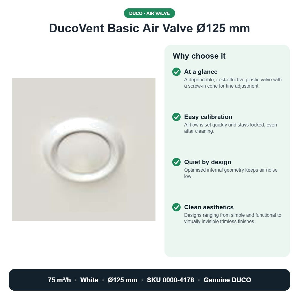 DucoVent Basic Air Valve Ø125 mm – DUCO 0000-4178 key benefits