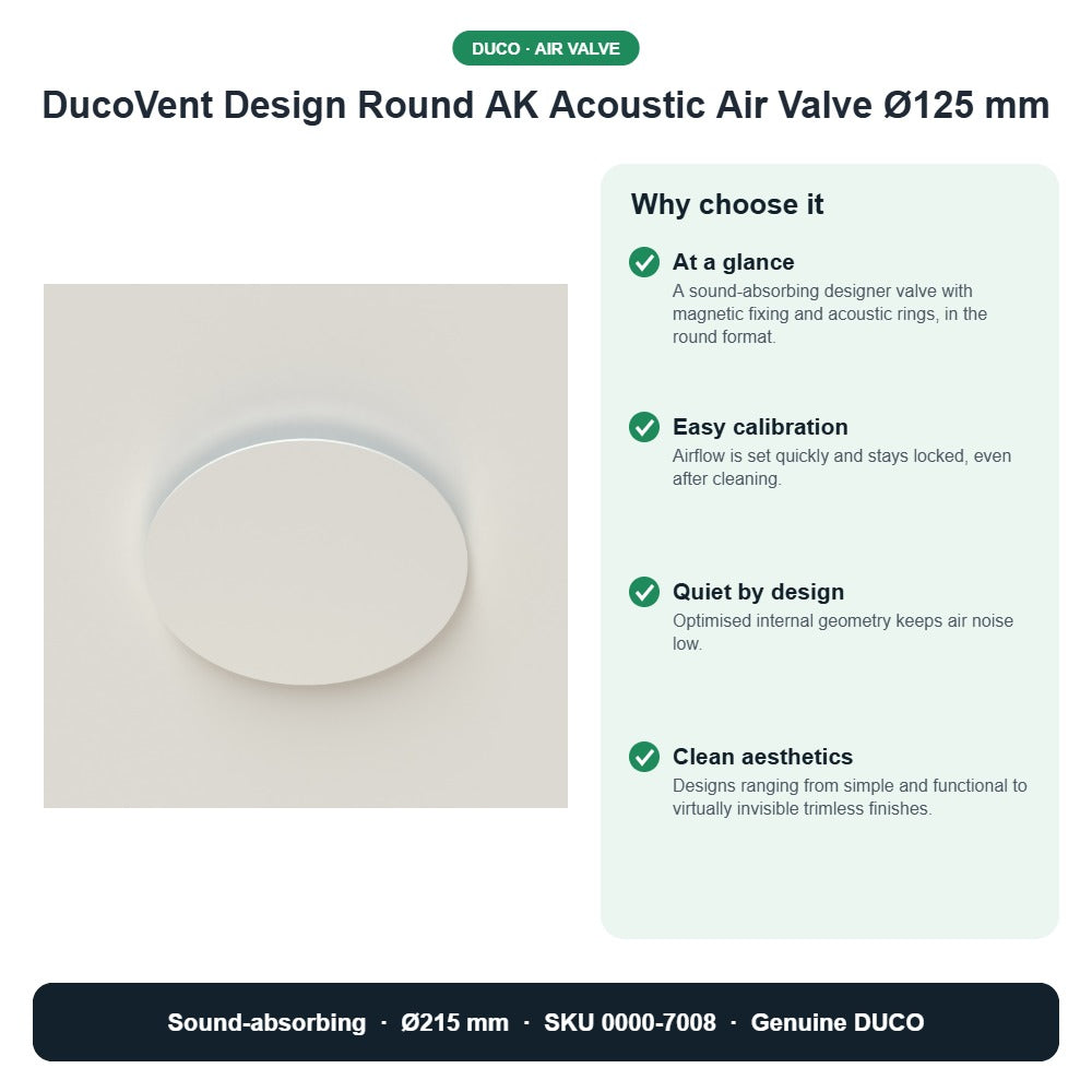 DucoVent Design Round AK Acoustic Air Valve Ø125 mm – DUCO 0000-7008 key benefits
