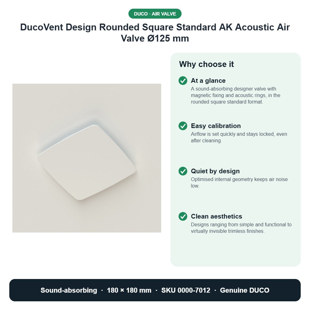 DucoVent Design Rounded Square Standard AK Acoustic Air Valve Ø125 mm – DUCO 0000-7012 key benefits