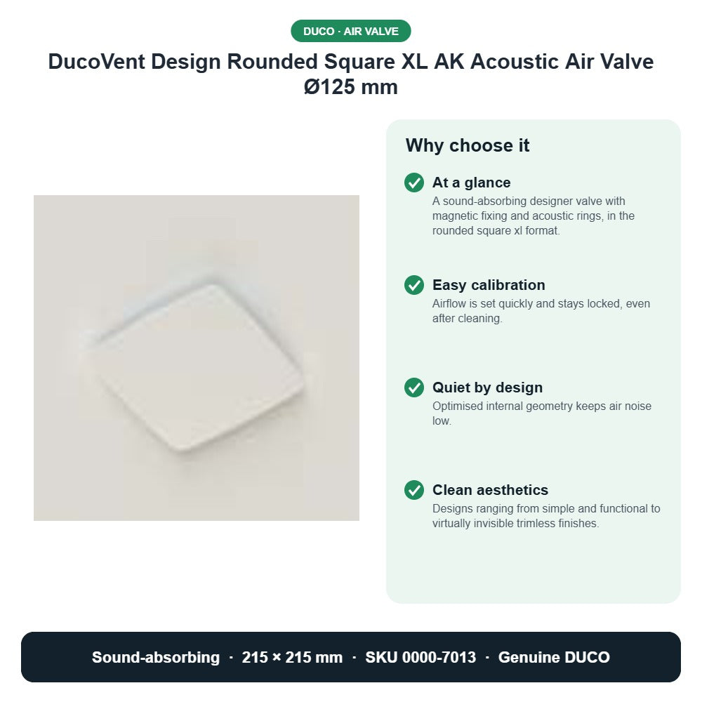 DucoVent Design Rounded Square XL AK Acoustic Air Valve Ø125 mm – DUCO 0000-7013 key benefits
