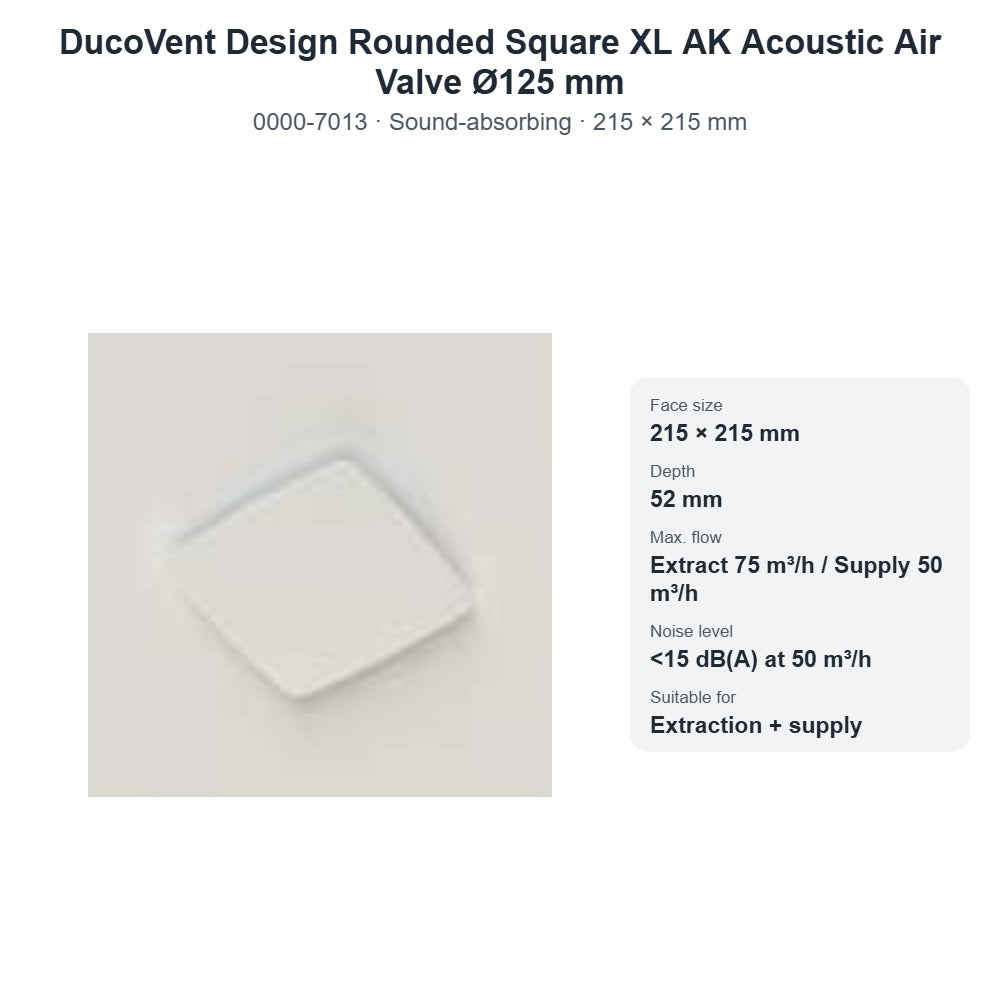 DucoVent Design Rounded Square XL AK Acoustic Air Valve Ø125 mm – DUCO 0000-7013