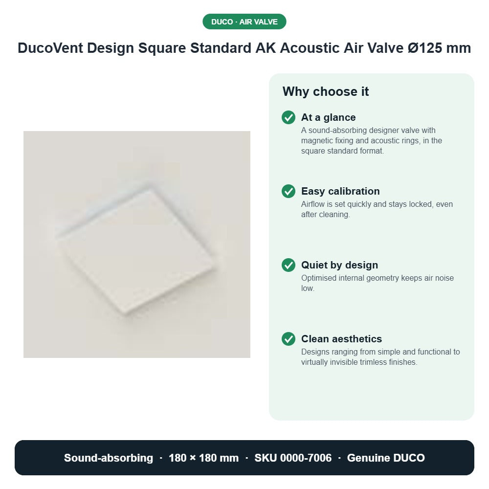 DucoVent Design Square Standard AK Acoustic Air Valve Ø125 mm – DUCO 0000-7006 key benefits