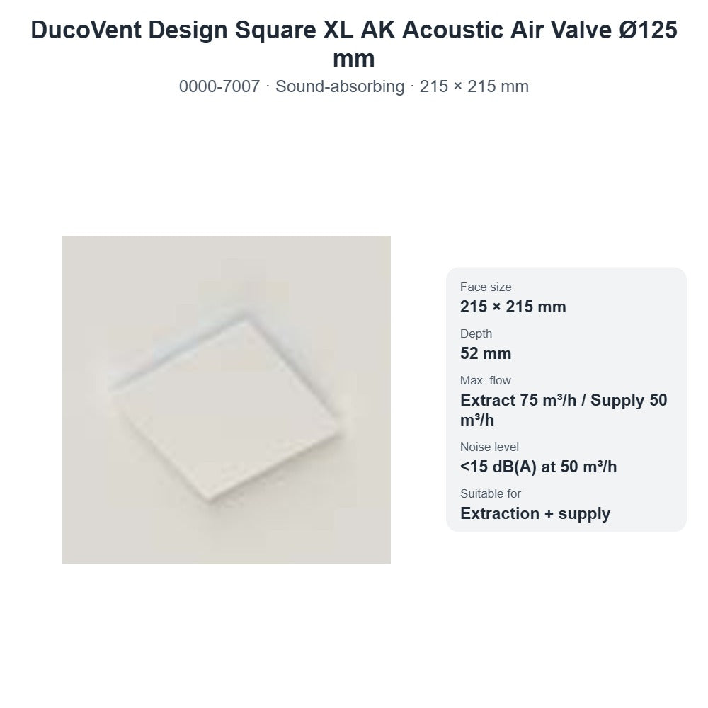 DucoVent Design Square XL AK Acoustic Air Valve Ø125 mm – DUCO 0000-7007