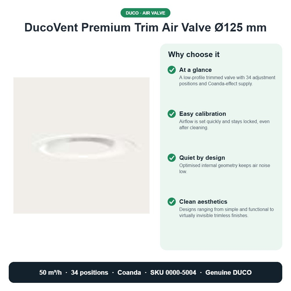 DucoVent Premium Trim Air Valve Ø125 mm – DUCO 0000-5004 key benefits