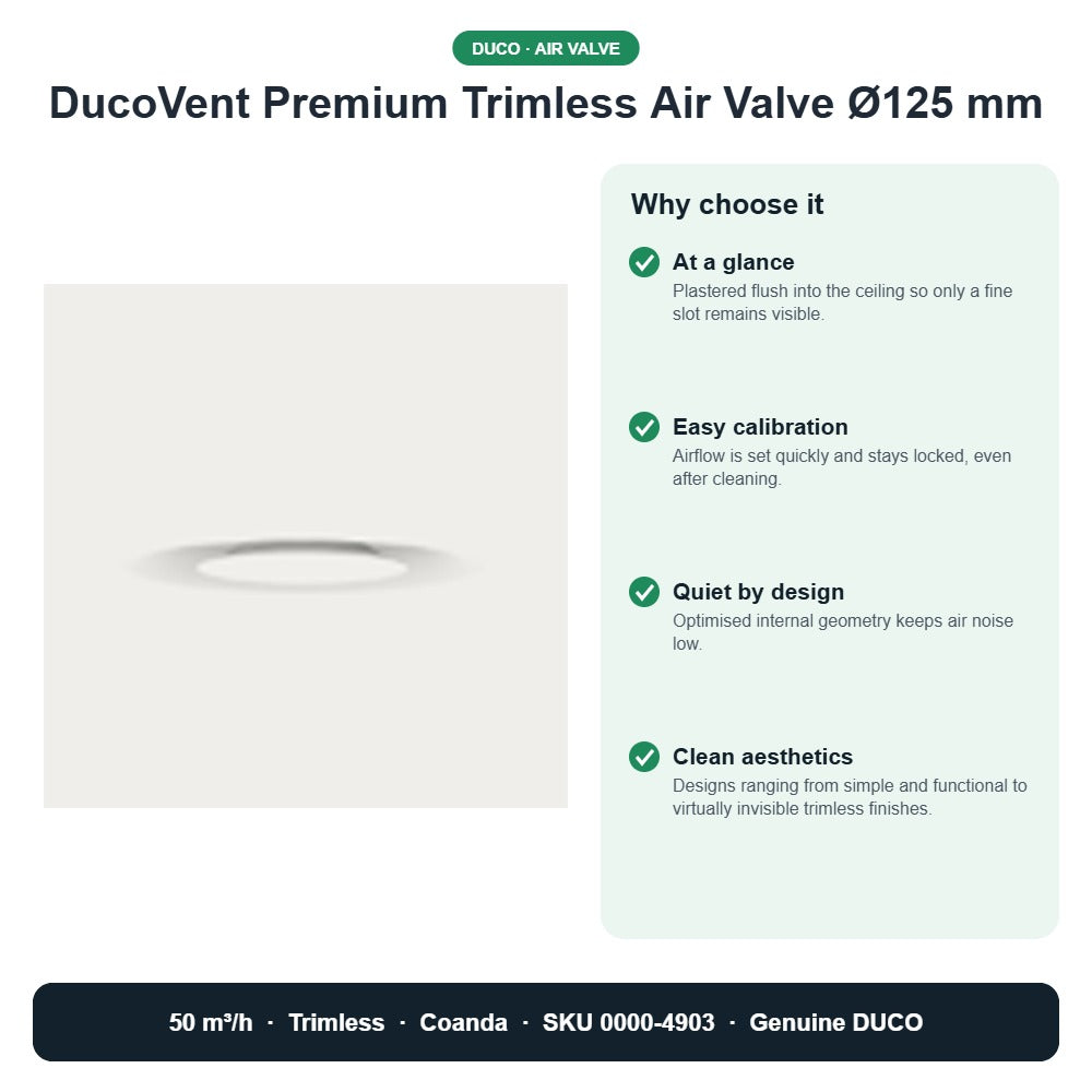 DucoVent Premium Trimless Air Valve Ø125 mm – DUCO 0000-4903 key benefits
