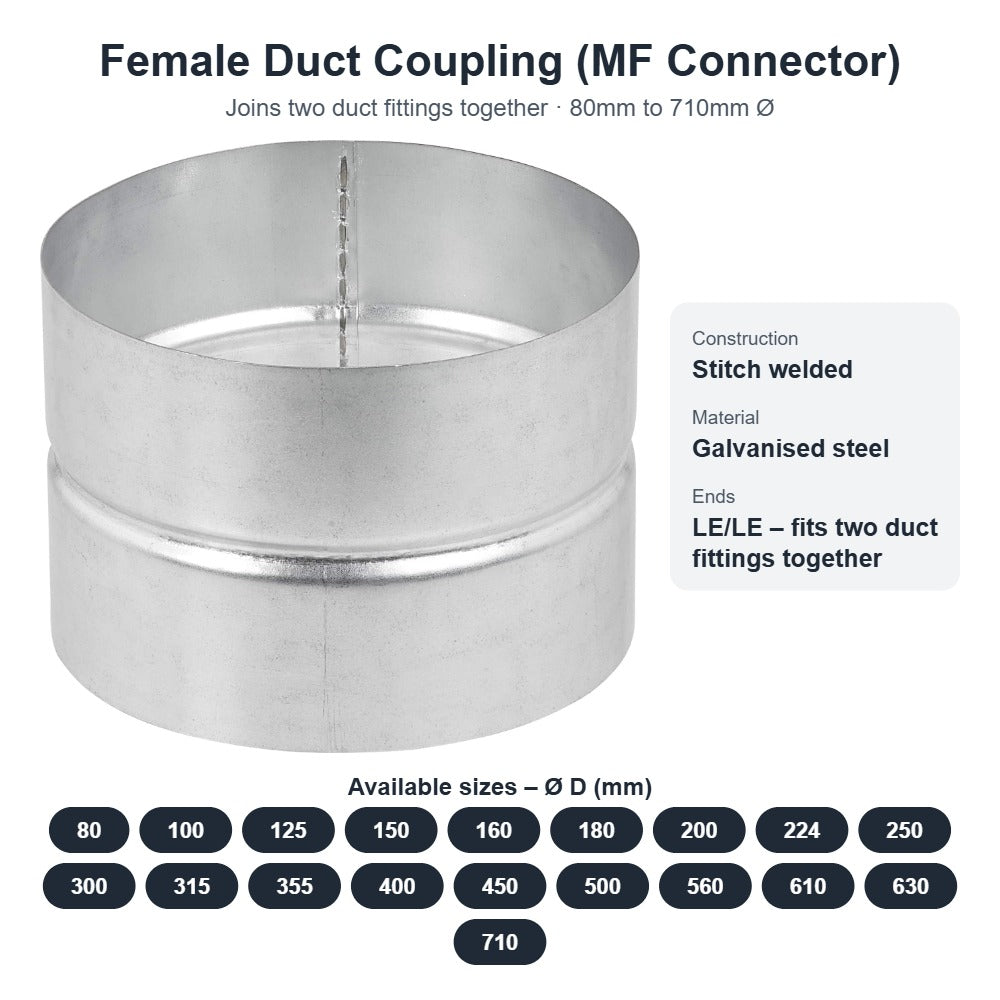 Female Duct Coupling (MF Connector) – 80mm to 710mm Diameter