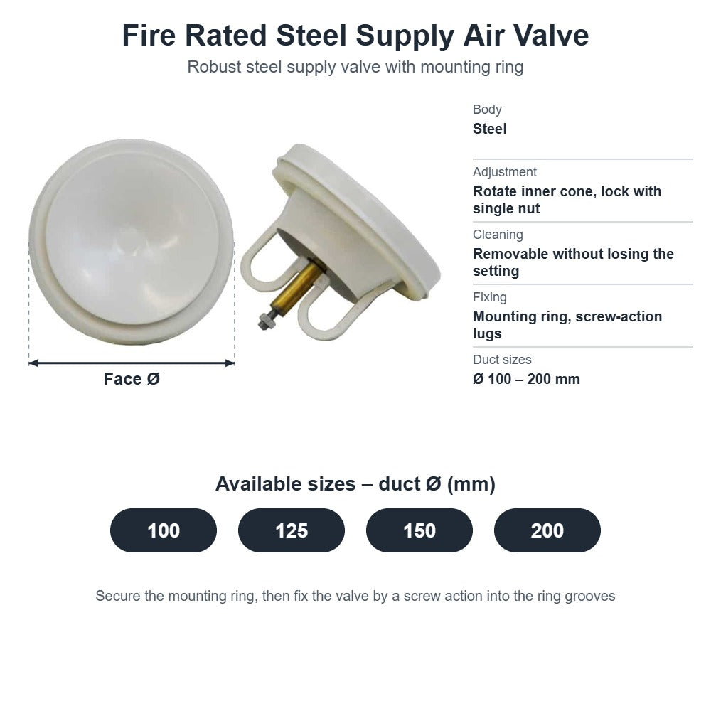 Fire Rated Steel Supply Air Valve – 100mm to 200mm