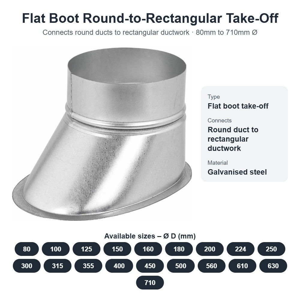 Flat Boot Round-to-Rectangular Duct Take-Off – 80mm to 710mm