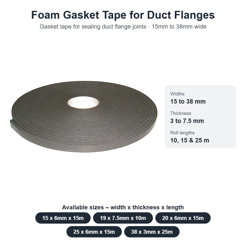 Foam Gasket Tape for Duct Flanges – 15mm to 38mm Wide