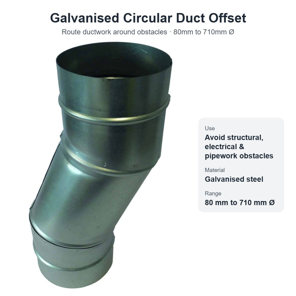 Galvanised Circular Duct Offset – 80mm to 710mm Diameter