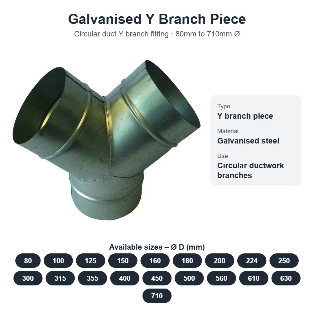 Galvanised Y Branch Piece – Circular Duct Fitting