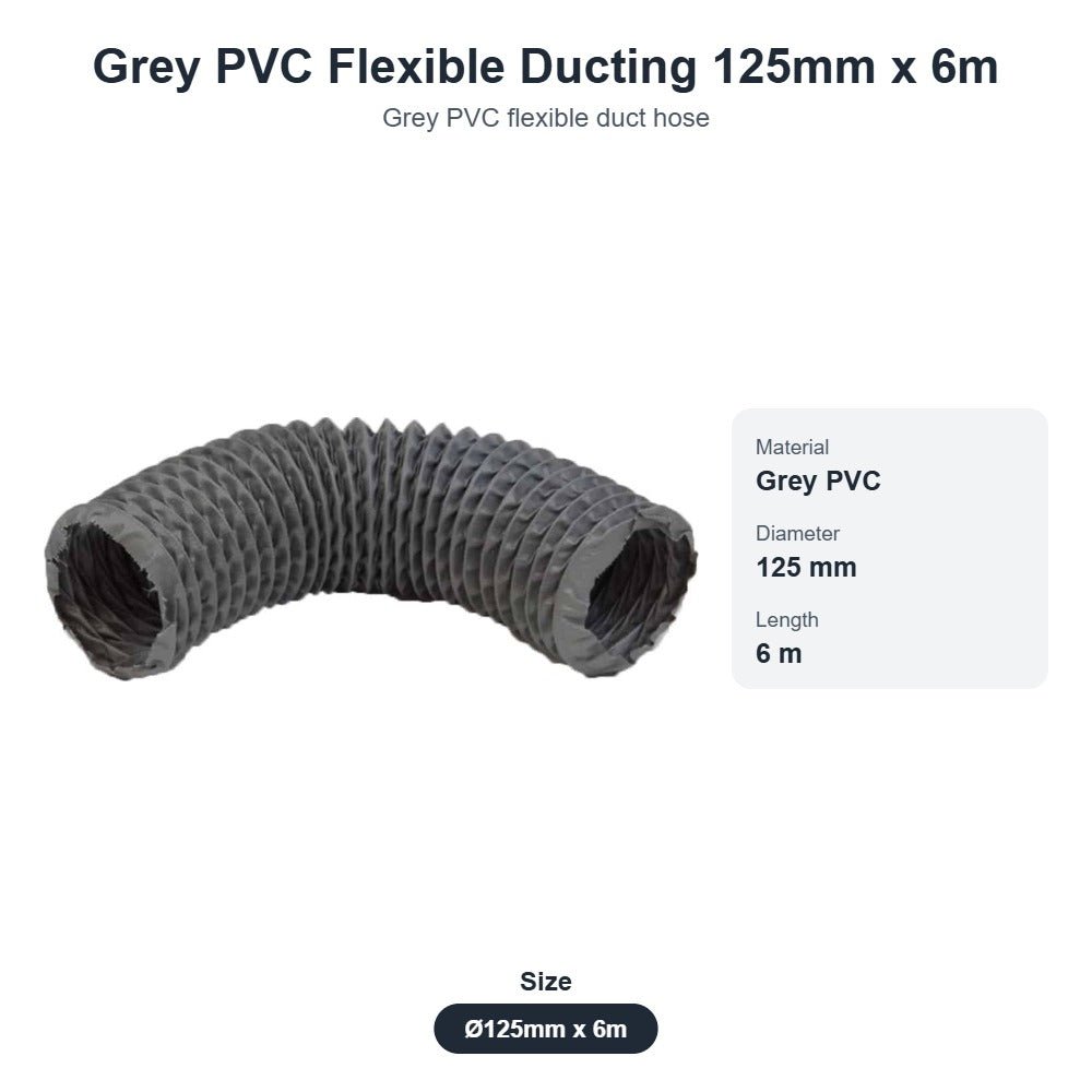 Grey PVC Flexible Ducting 125mm x 6m – Flexible Duct Hose