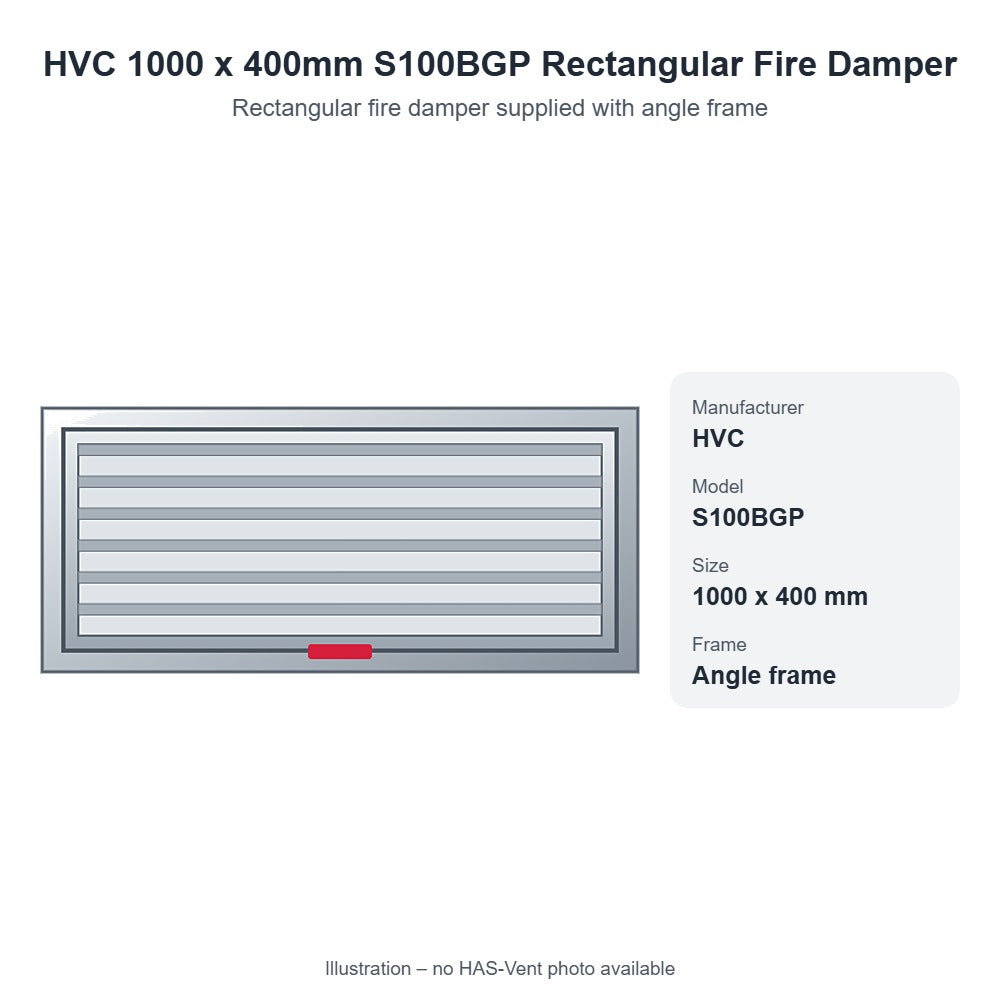 HVC 1000 x 400mm S100BGP Rectangular Fire Damper with Angle Frame