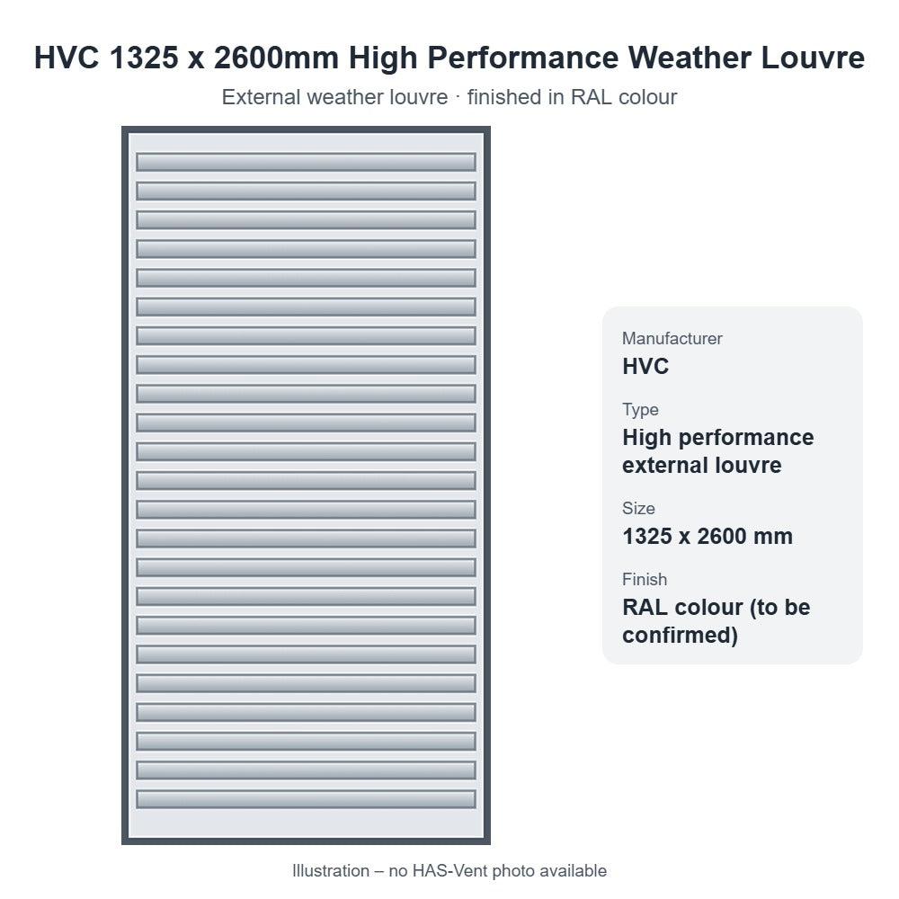 HVC 1325 x 2600mm High Performance External Weather Louvre (RAL Colour)